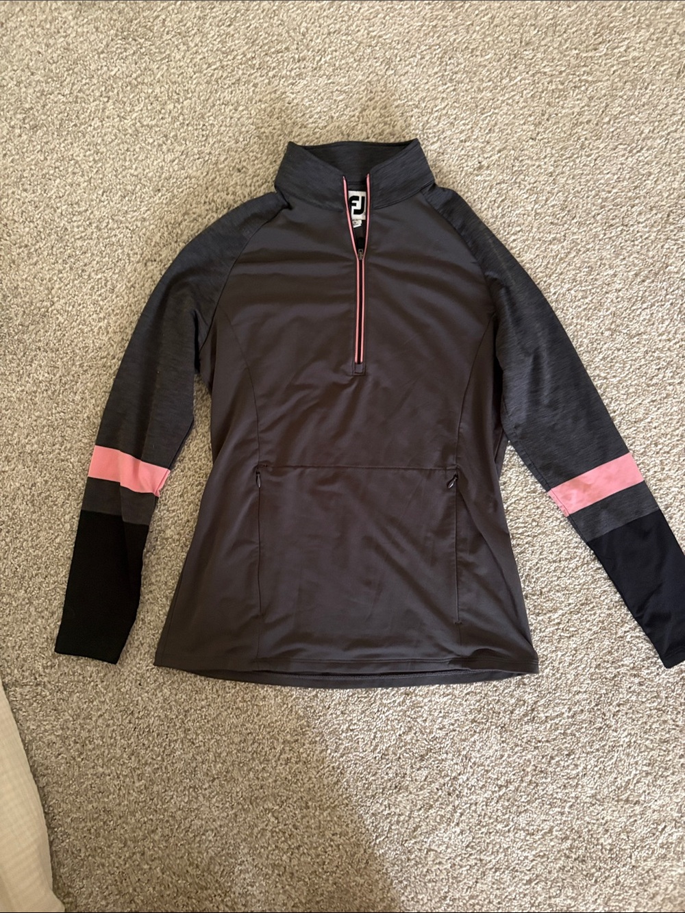FootJoy Women's Black and Pink Quarter-Zip Pullover Hoodie